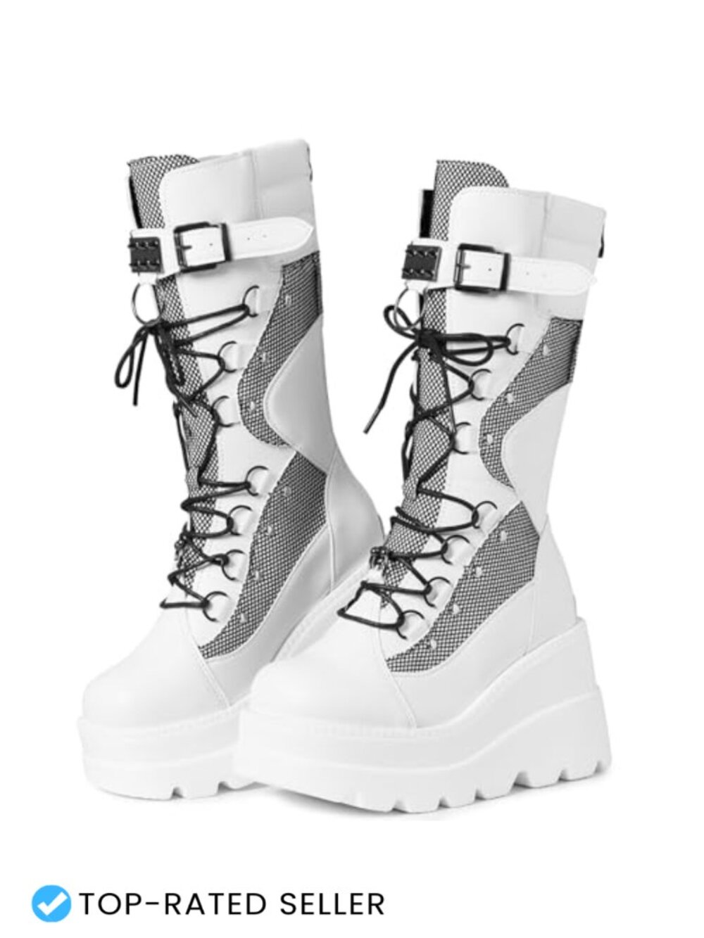 PU Leather Platform Mid Calf Boots Gothic Rave Lace-Up Women